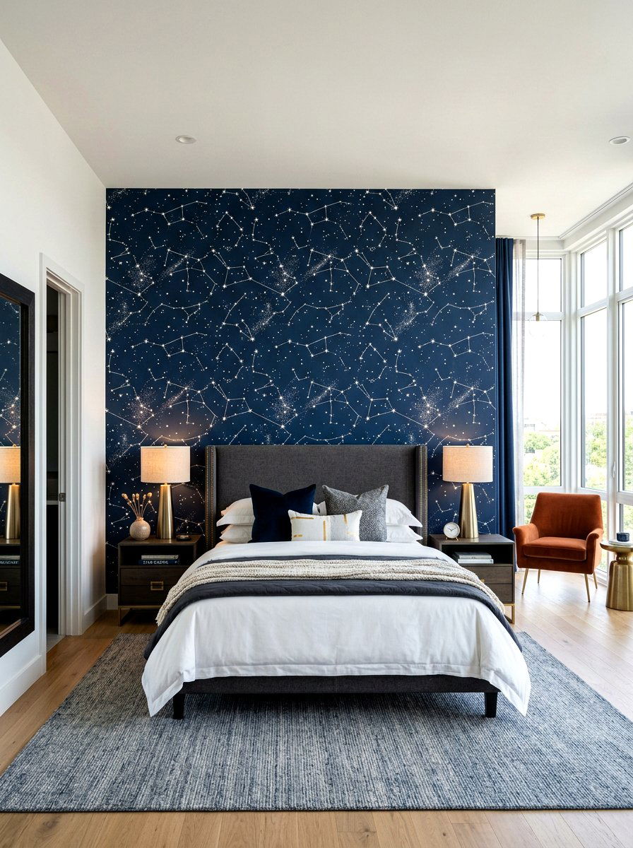 Constellation Pattern Wallpaper - 30 space themed bedroom ideas