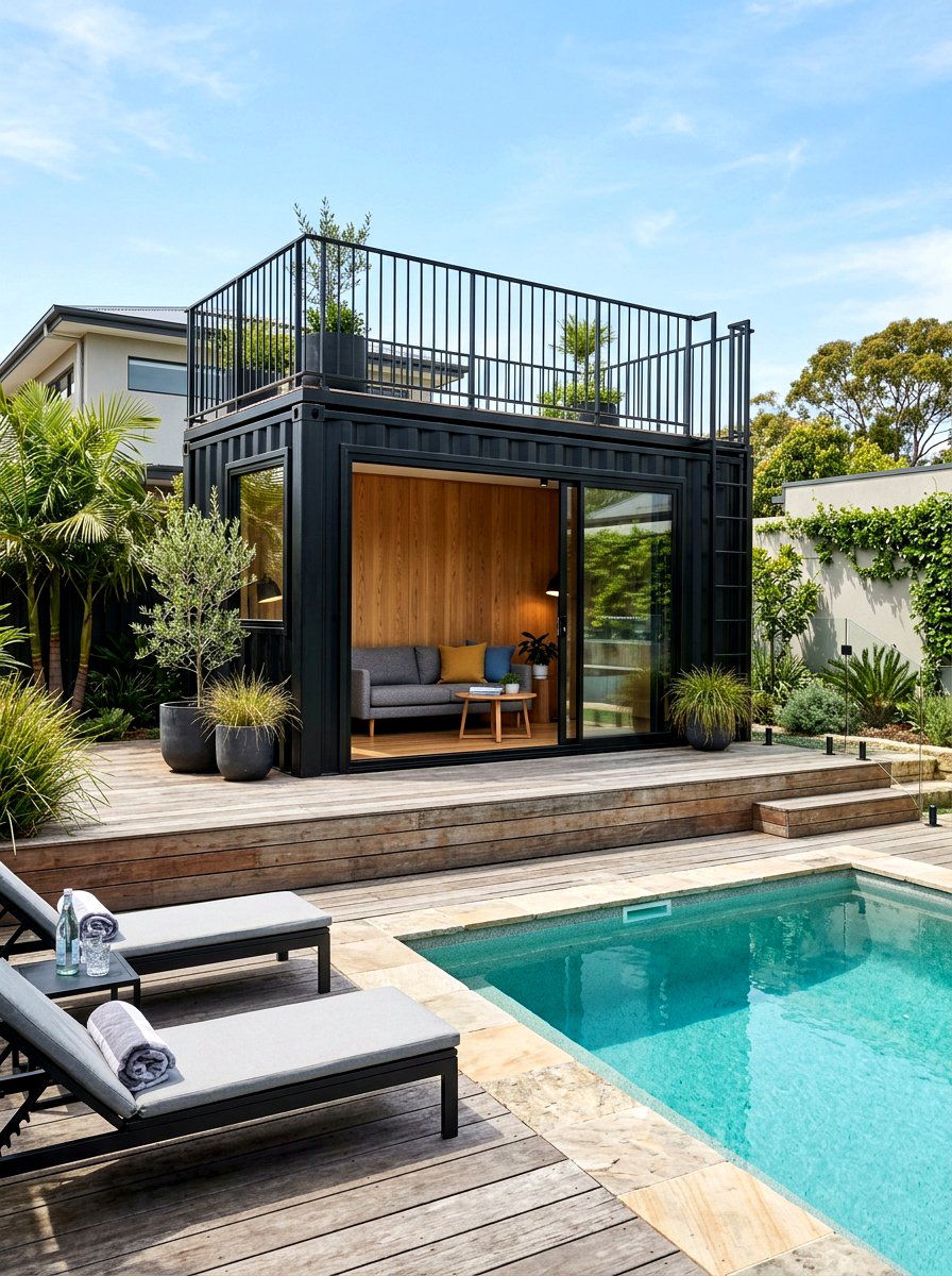 Container Pool Side Lounge - 30 pool cabana ideas