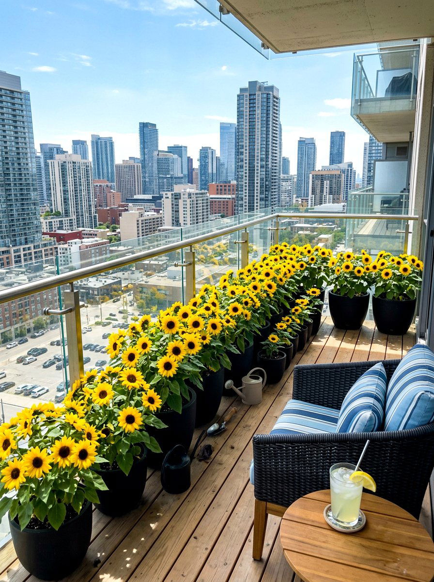 Container Sunflower Balcony - 30 sunflower garden ideas