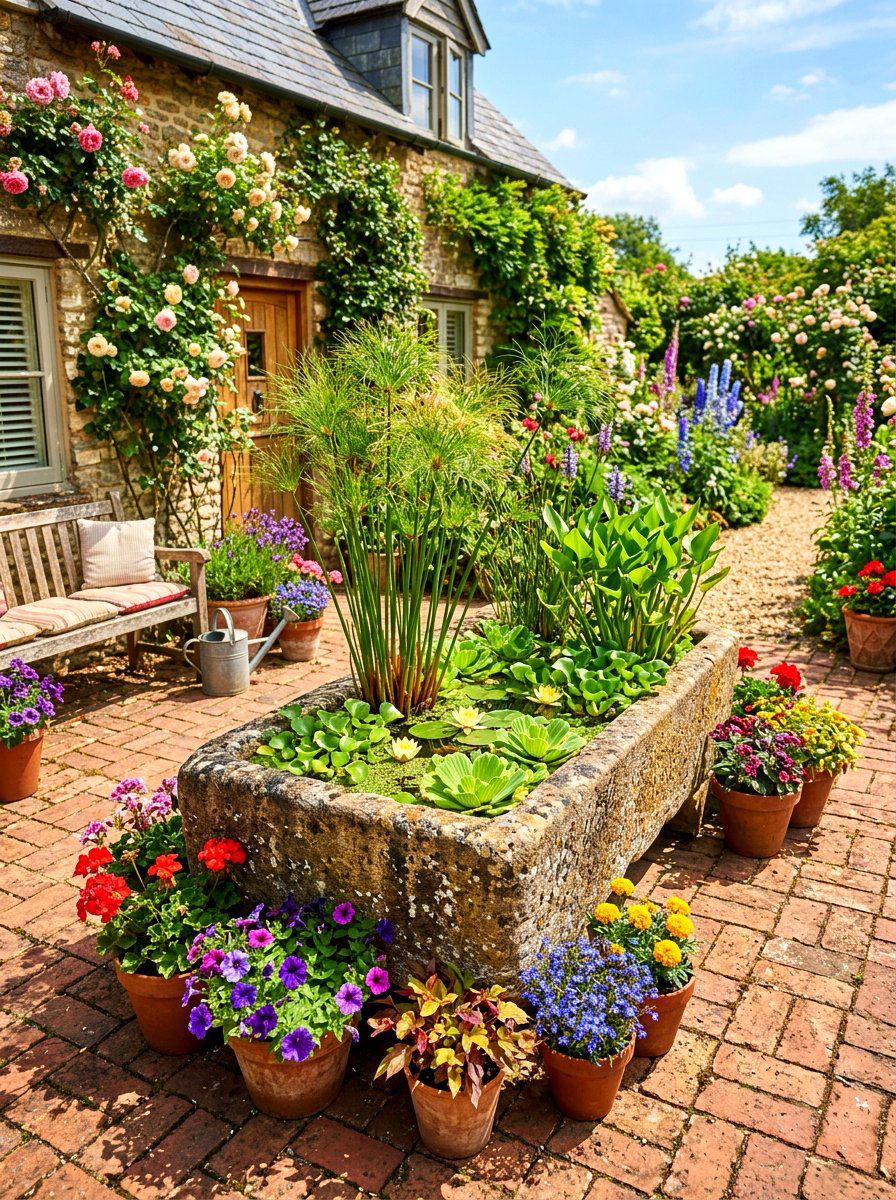 Container Water Garden - 30 water feature landscaping ideas