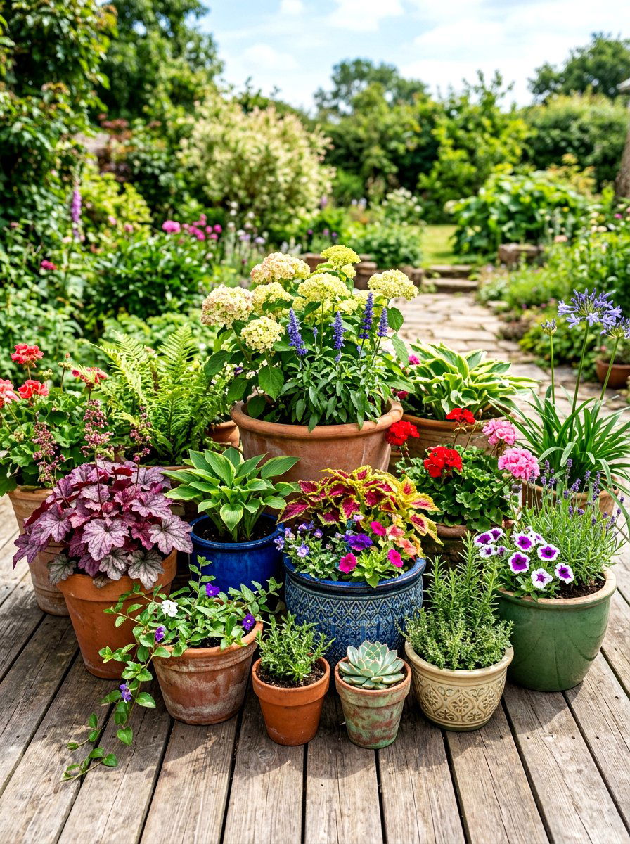 Container garden plant arrangement - 30 long narrow backyard ideas
