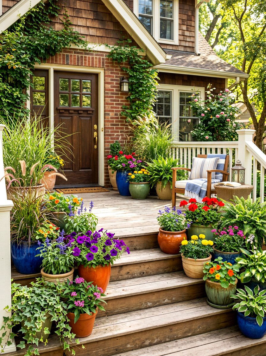 Container garden porch - 30 curb appeal landscaping ideas