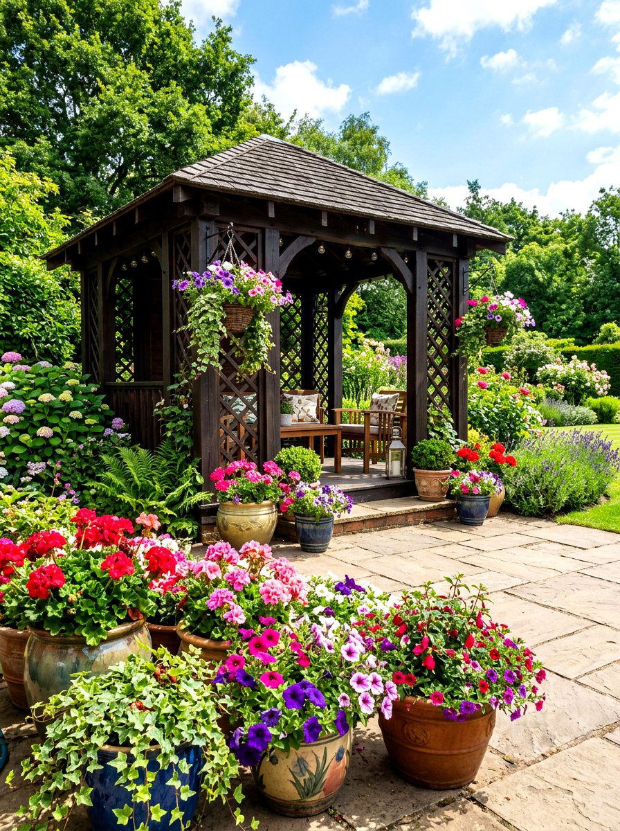Container gazebo garden flowers - 30 gazebo flower garden ideas