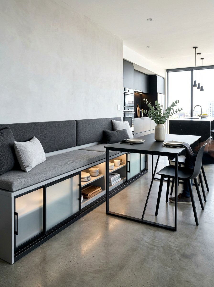Contemporary Bench Sliding Doors - 30 kitchen banquette storage ideas