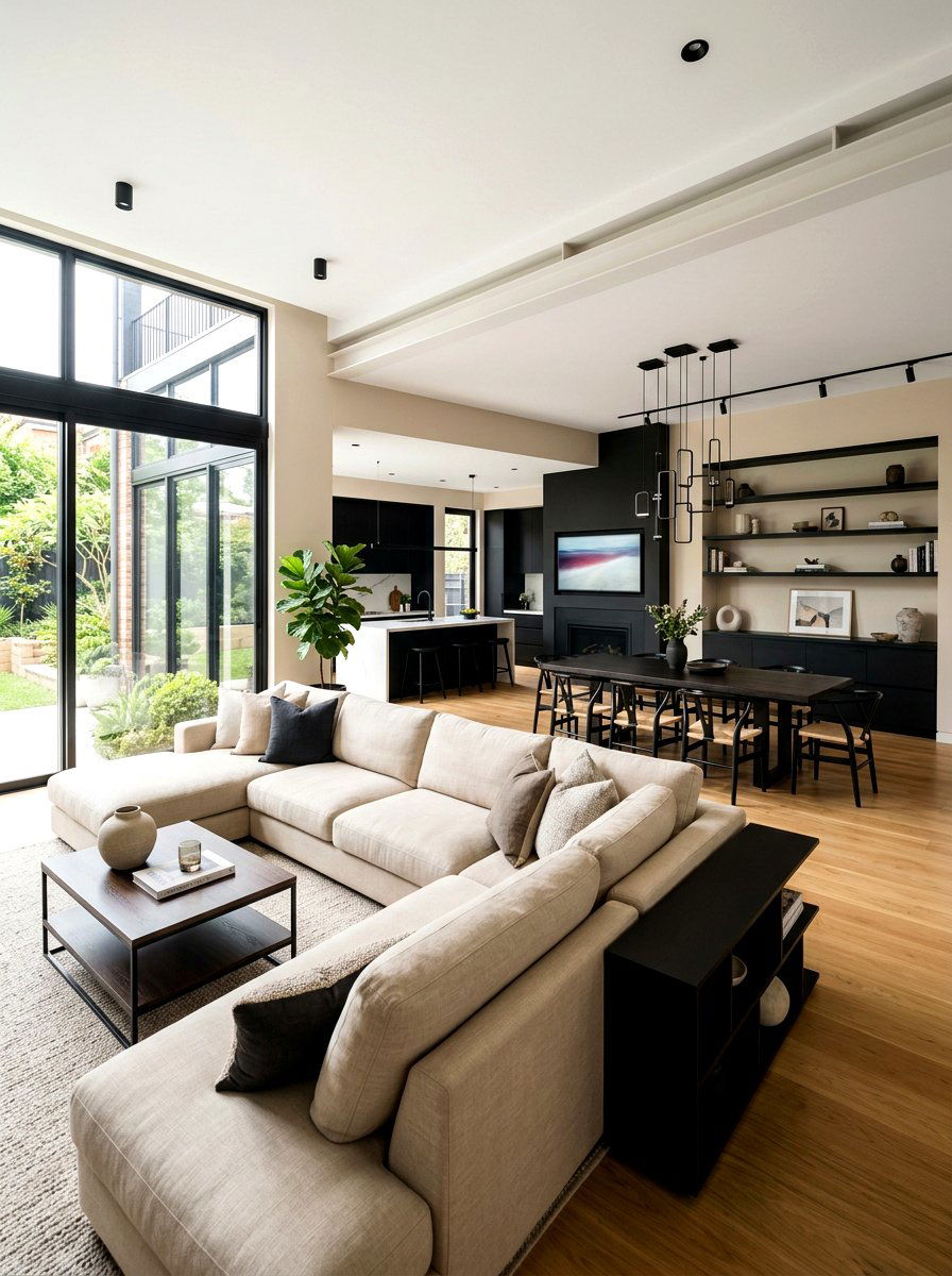 Contemporary Black And Beige Open Floor Plan - 30 black and beige living room ideas