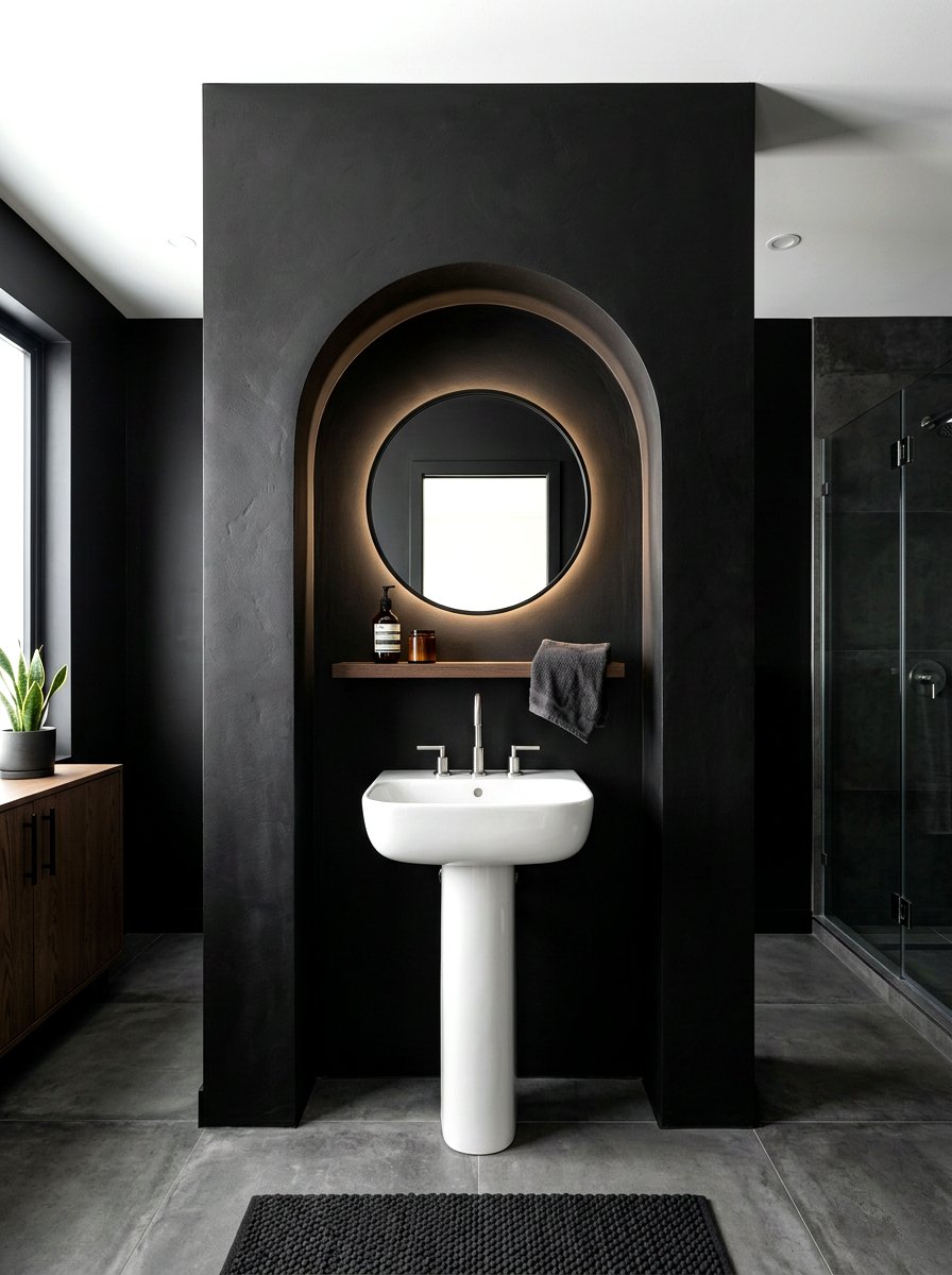 Contemporary Black Arched Niche - 30 arched vanity niche ideas