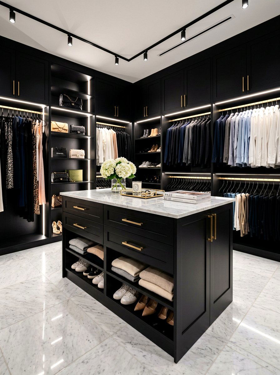 Contemporary Black Closet Island - 30 closet island ideas