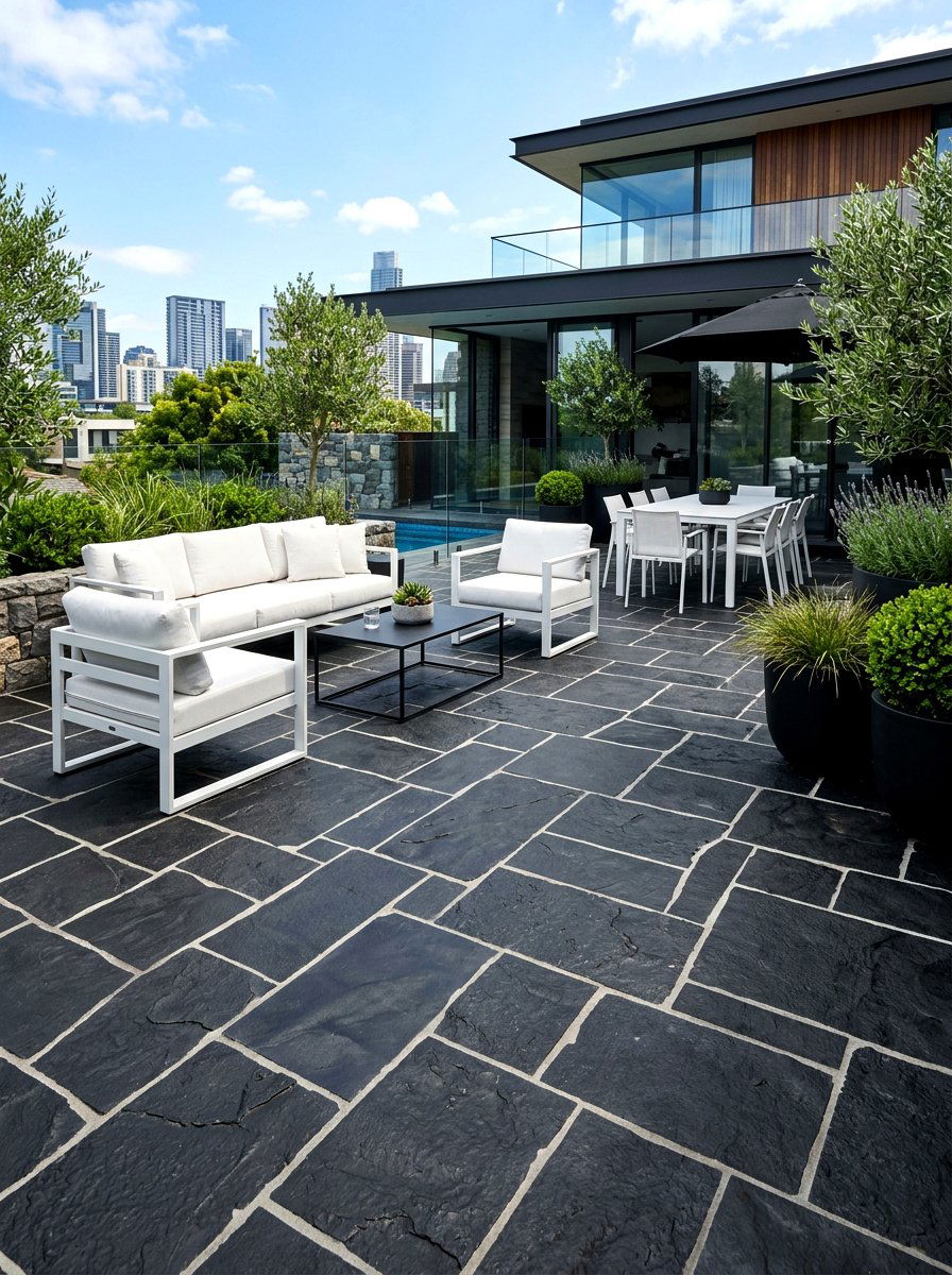 Contemporary Black Flagstone - 30 flagstone patio ideas