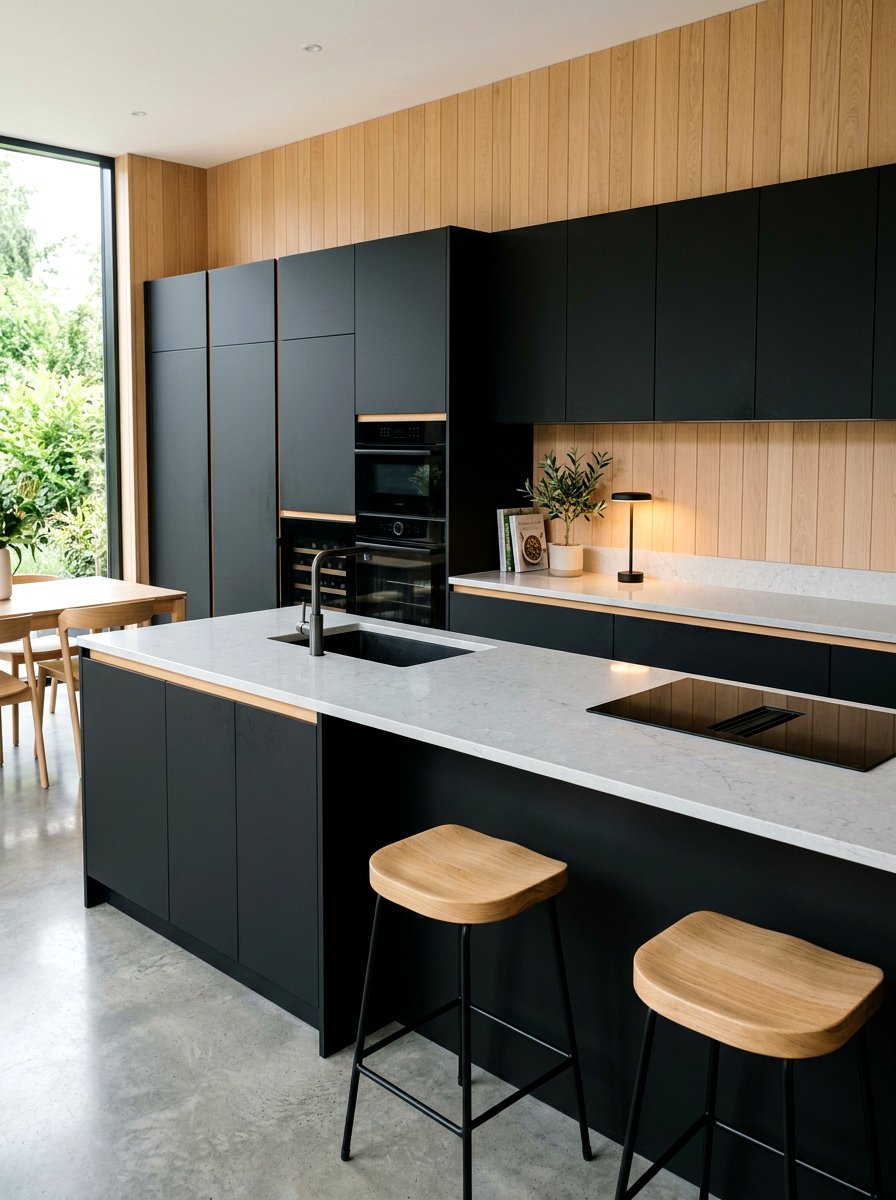 Contemporary Black Kitchen Cabinet - 30 moody lamp lit kitchen ideas