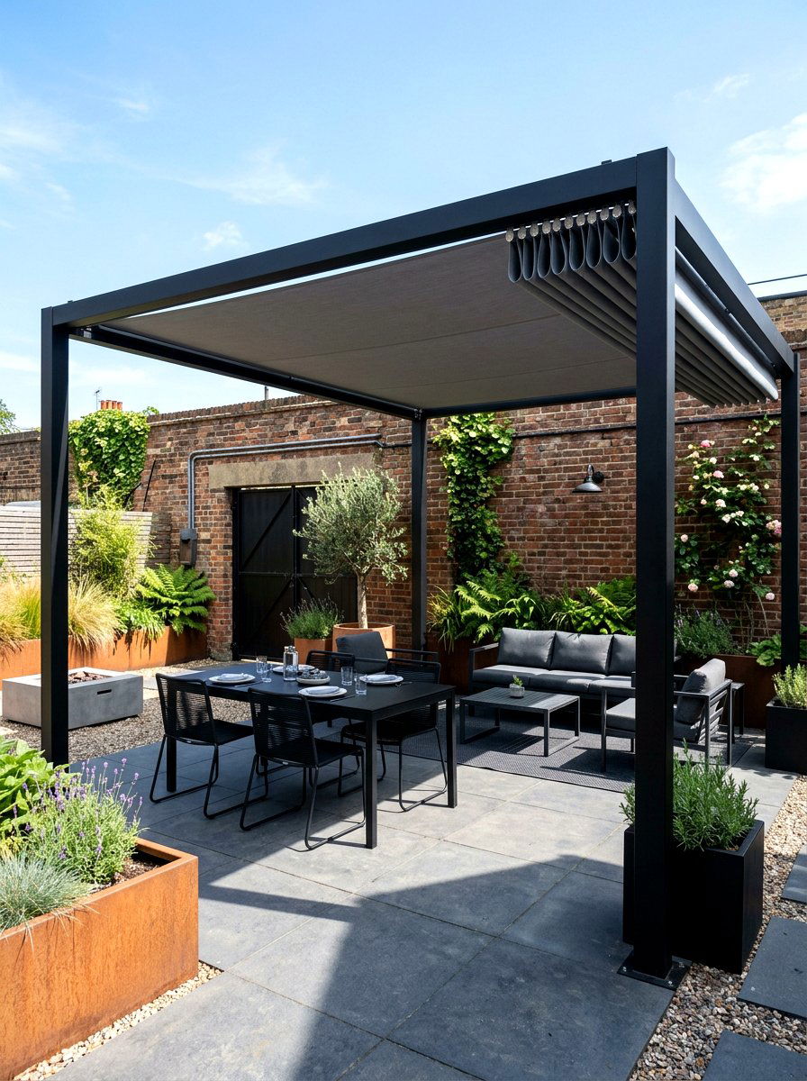 Contemporary Black Metal Shade - 30 retractable pergola shade ideas