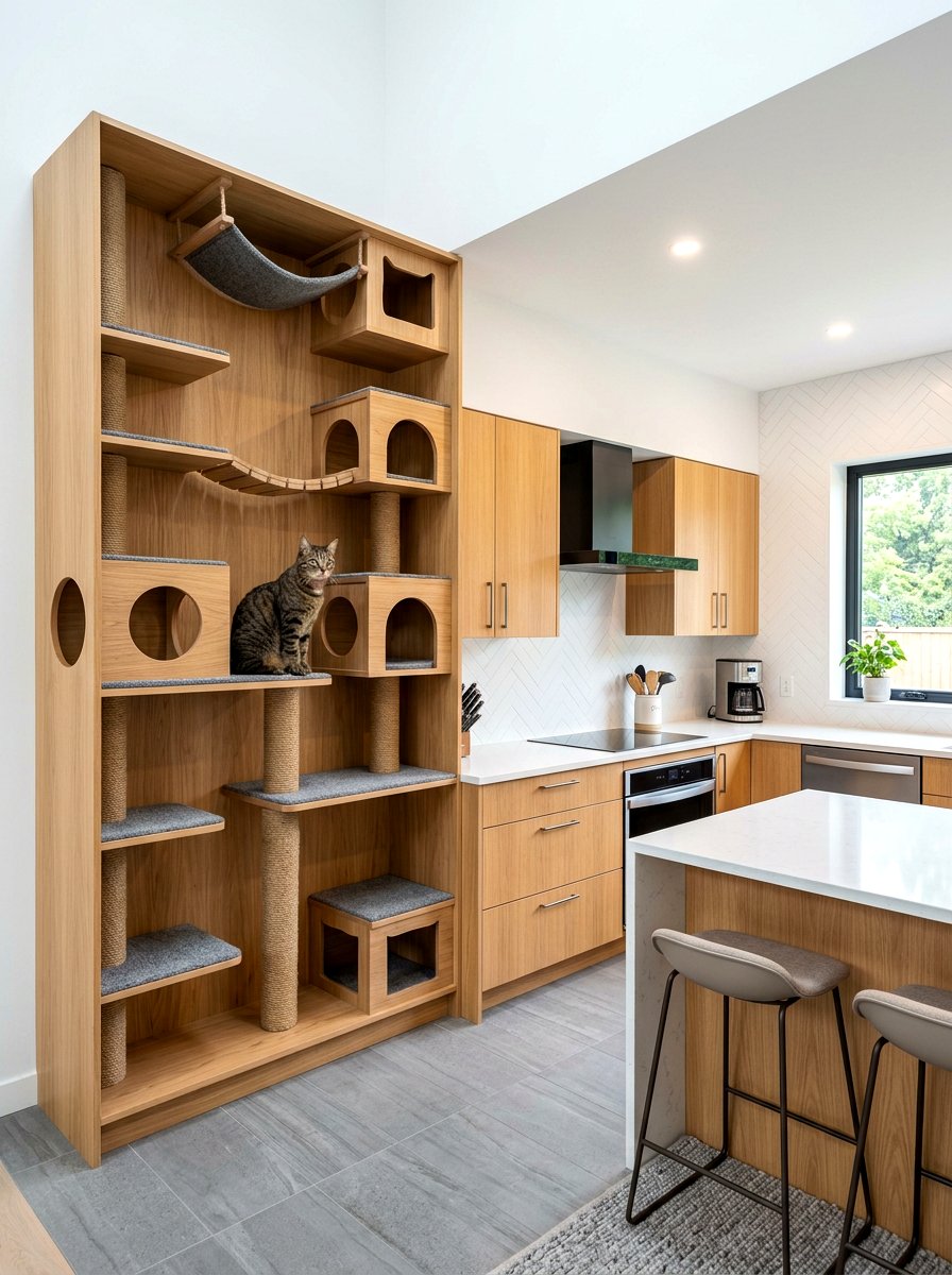Contemporary Built In Cat Tree - 30 aesthetic pet station kitchen ideas