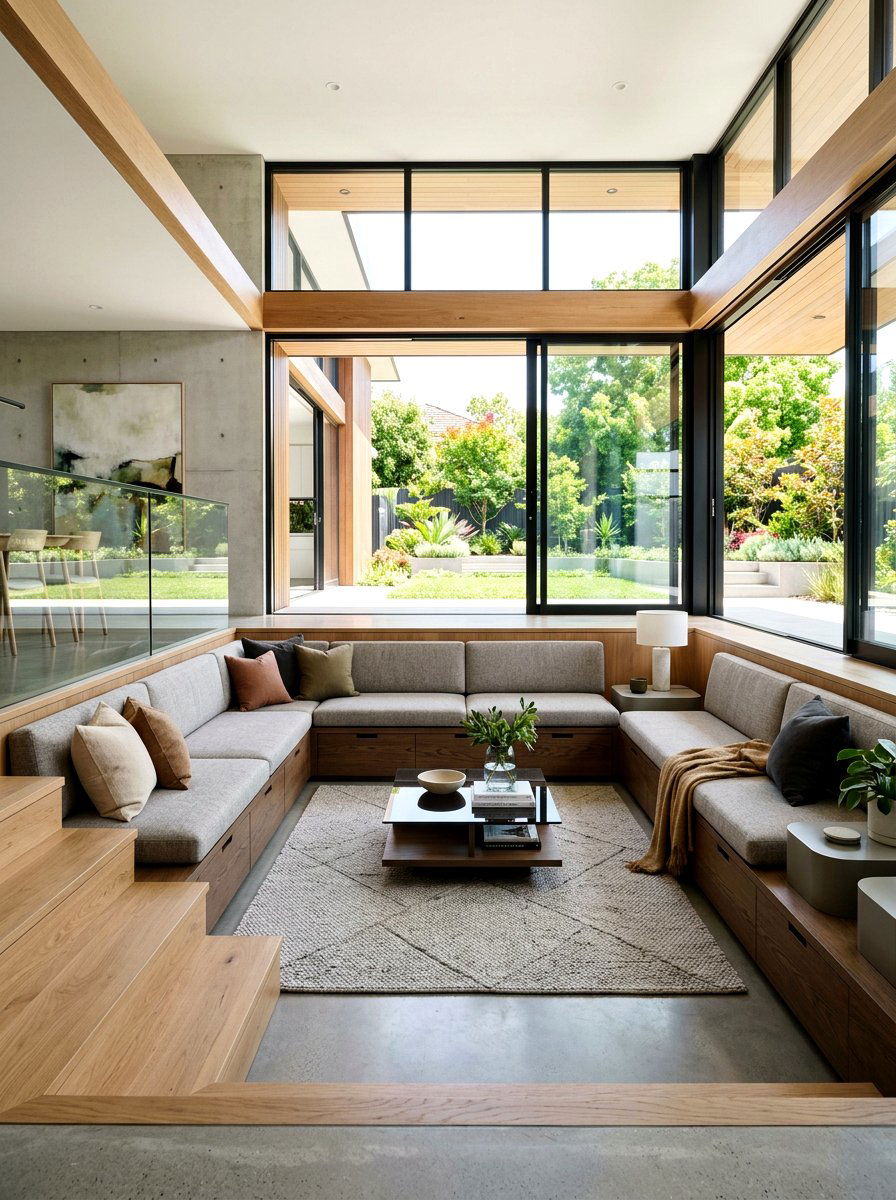 Contemporary Built In Seating - 30 step down living room ideas