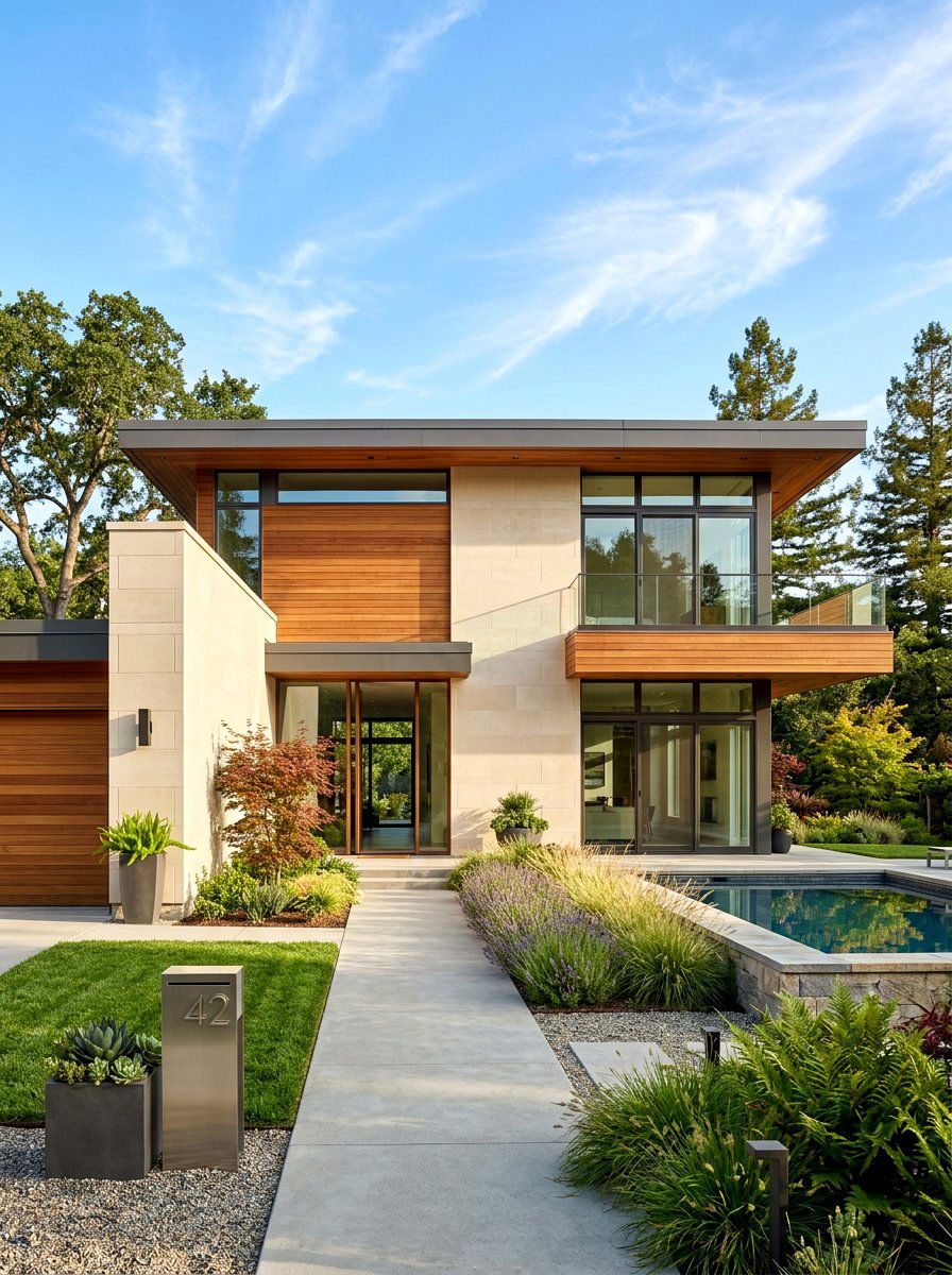 Contemporary Cedar And Limestone House - 30 stone and wood exterior ideas