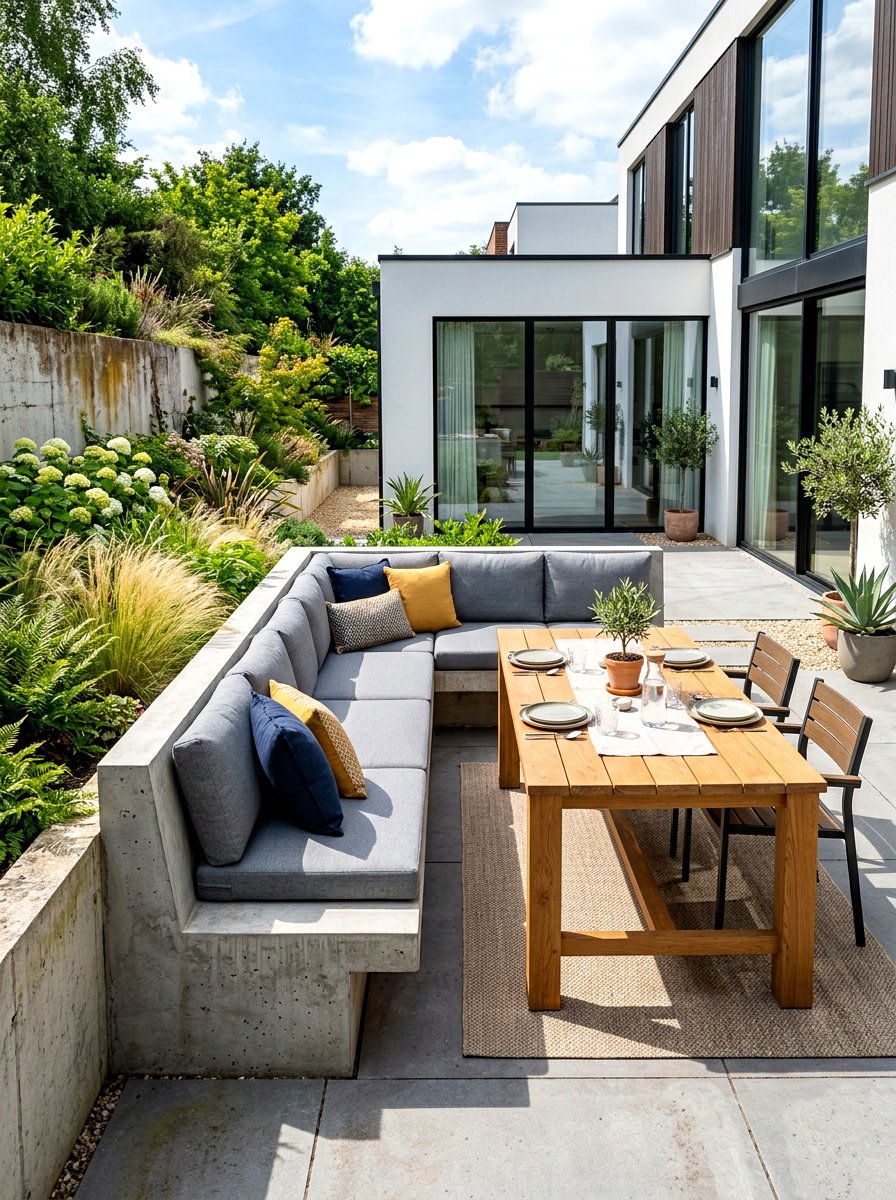 Contemporary Concrete Bench - 30 outdoor breakfast nook ideas