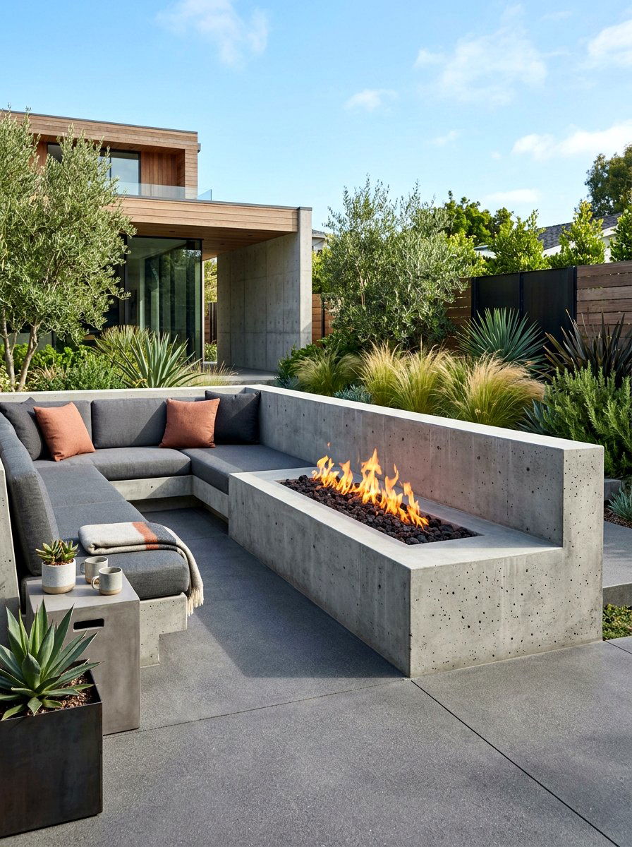 Contemporary Concrete Fire Pit Seat Wall - 30 seat wall fire pit ideas