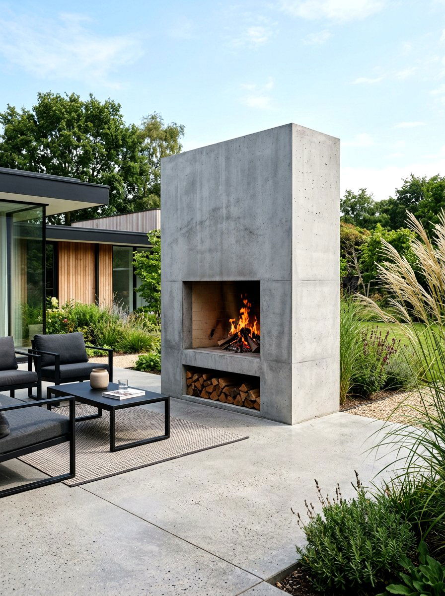 Contemporary Concrete Patio Fireplace - 30 patio fireplace ideas