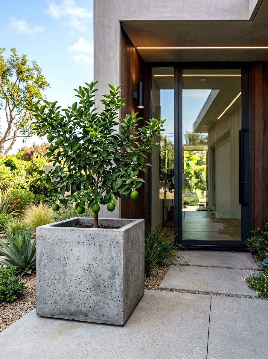 Contemporary Concrete Planter Citrus - 30 potted citrus front entry ideas