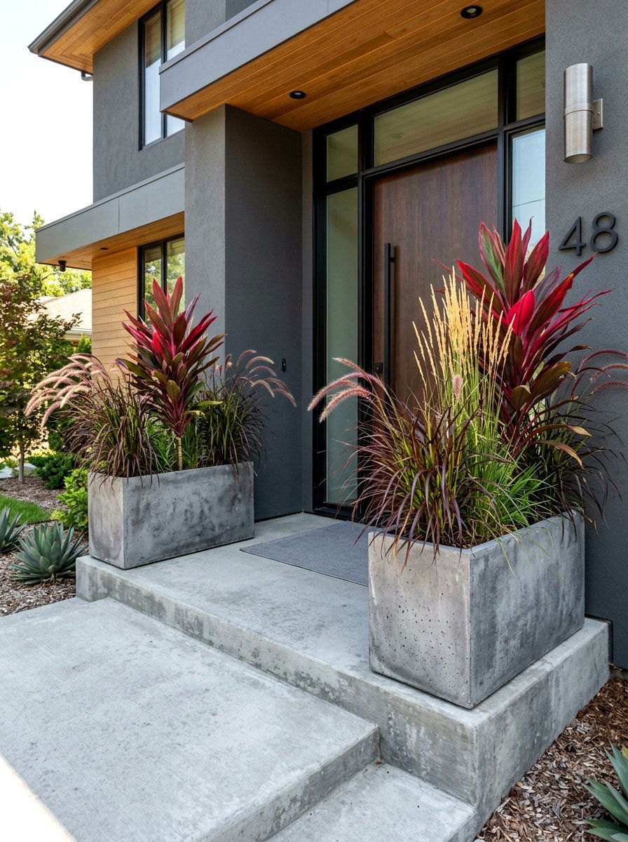 Contemporary Concrete Stoop Planters - 30 front stoop garden ideas