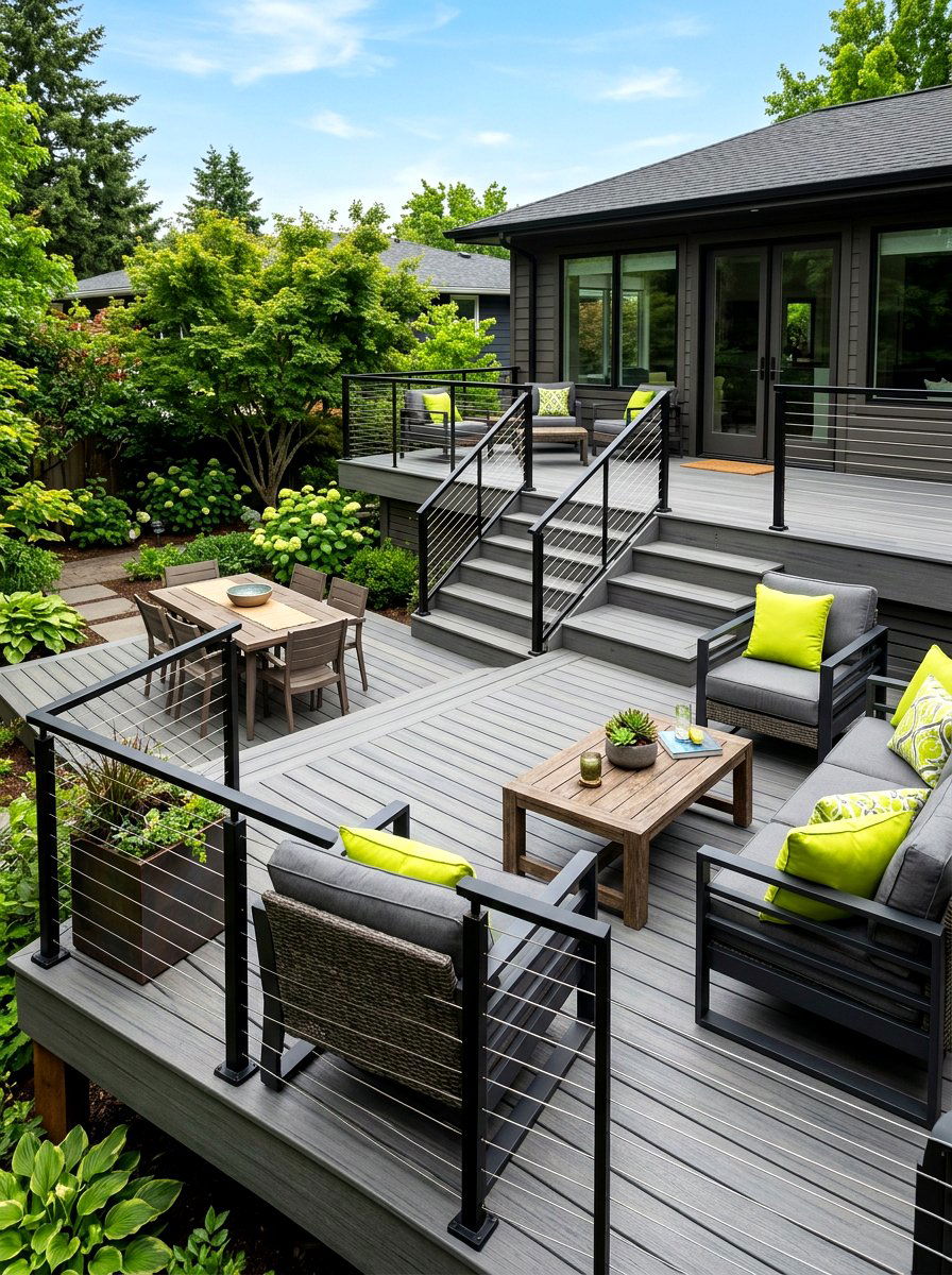 Contemporary Deck With Metal Railing - 30 multi level deck ideas