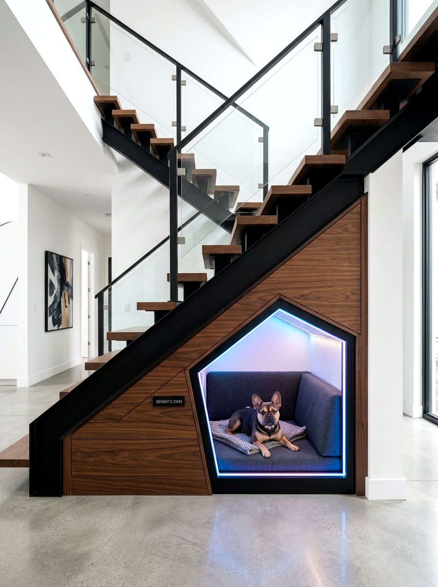 Contemporary Dog Den - 30 under staircase pet nook ideas