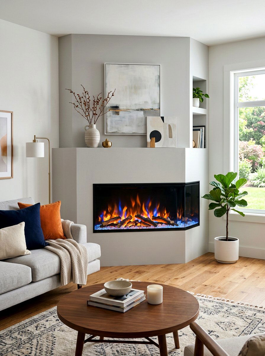Contemporary Electric Corner Insert - 30 corner fireplace ideas