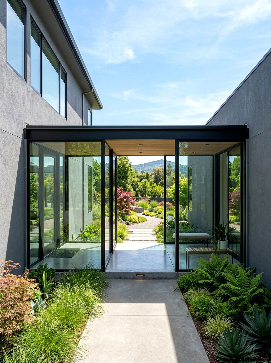 Contemporary Flat Roof Breezeway - 30 breezeway ideas