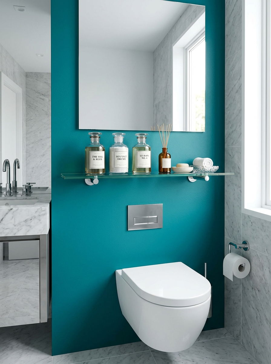 Contemporary Floating Glass Shelf - 30 over toilet cabinet ideas