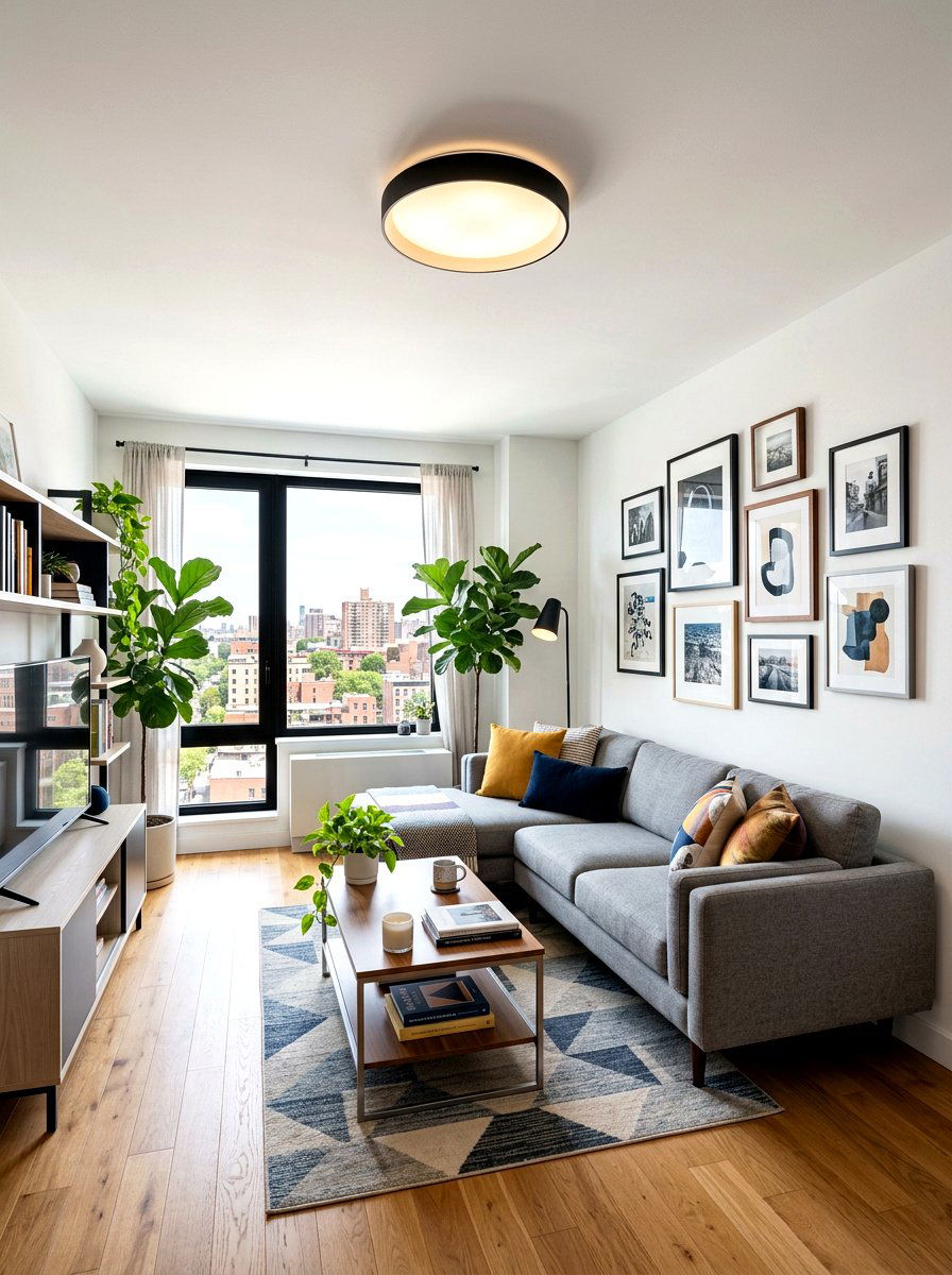 Contemporary Flush Mount Light - 30 layered lighting living room ideas