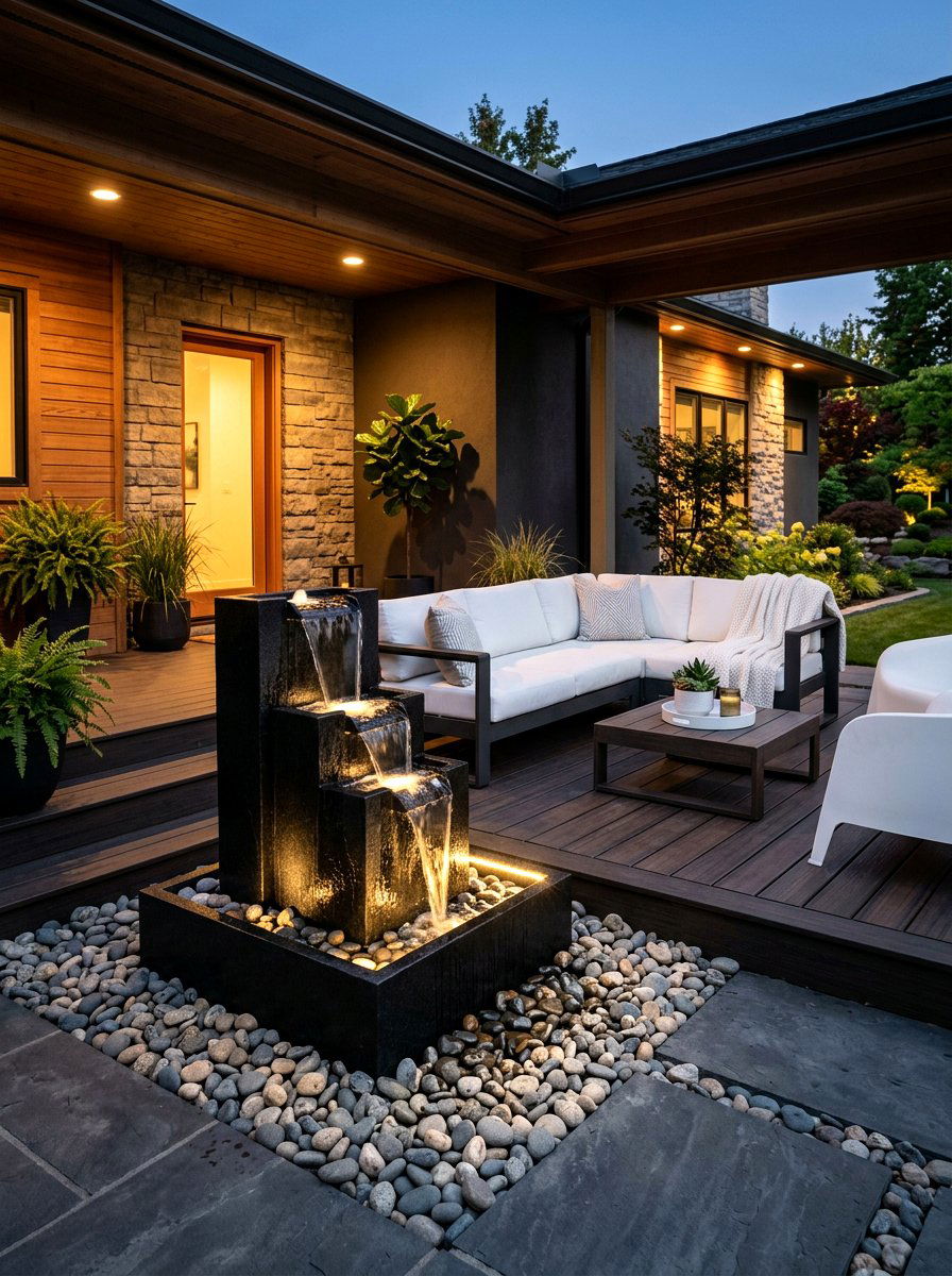 Contemporary Front Porch Water Feature - 30 luxury front porch styling ideas