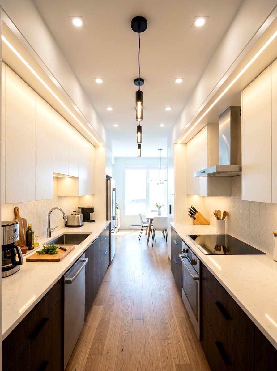 Contemporary Galley Kitchen Lighting - 30 cozy galley kitchen ideas