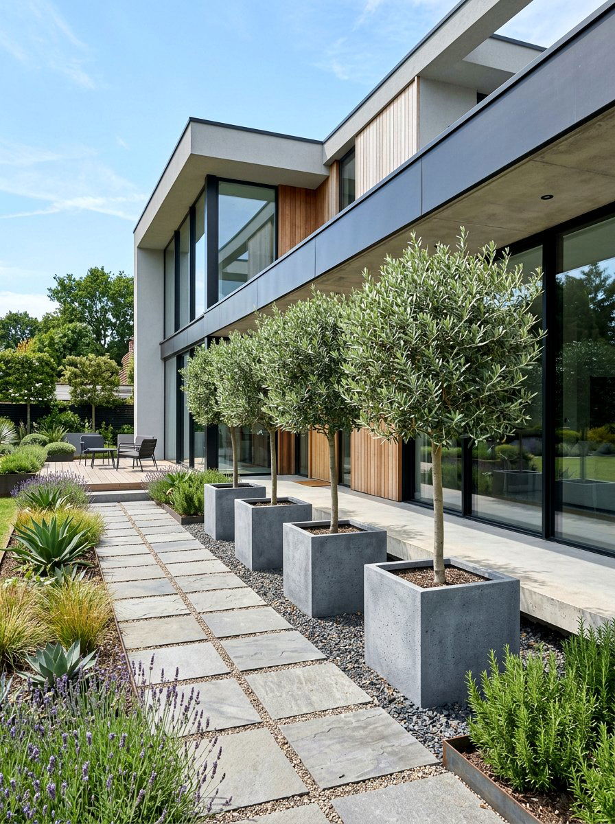 Contemporary Garden Layout - 30 potted olive backyard ideas