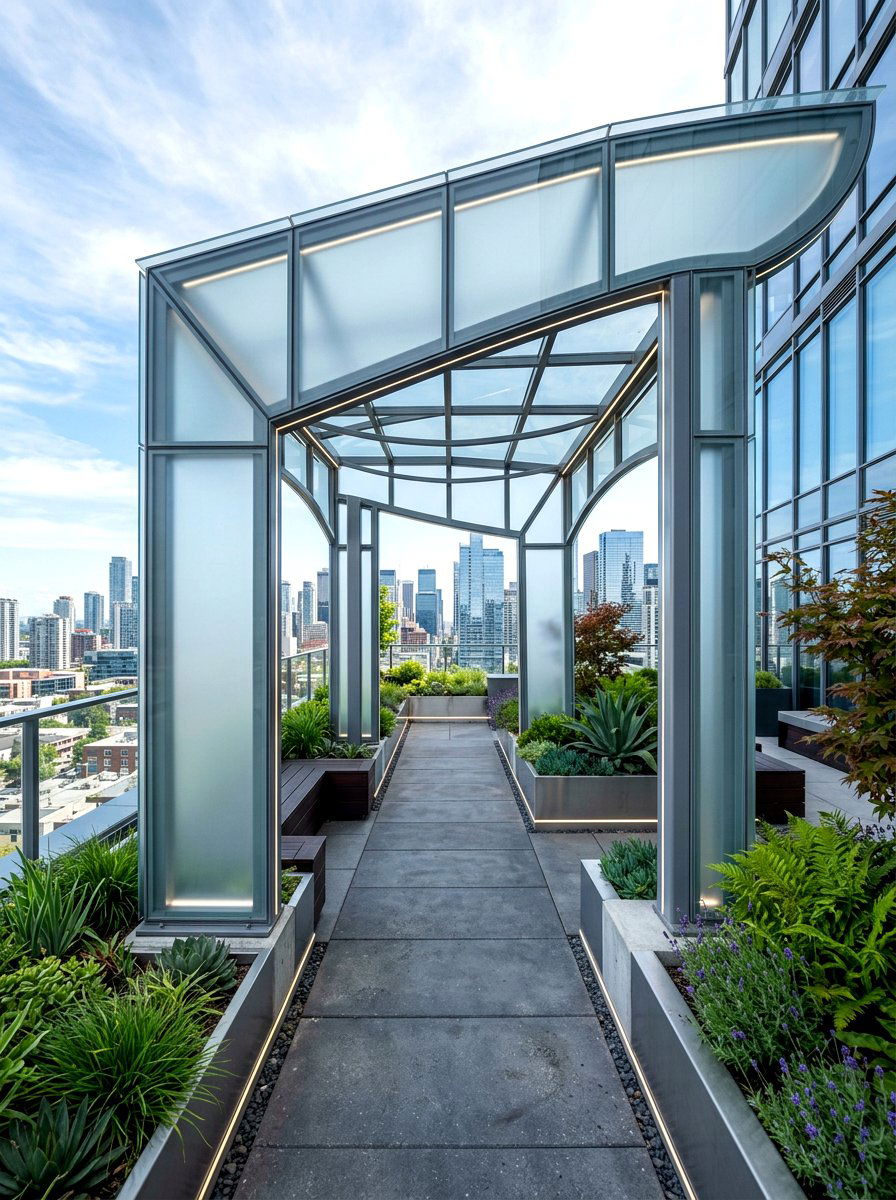 Contemporary Glass And Metal Arbor - 30 arbor garden entrance ideas