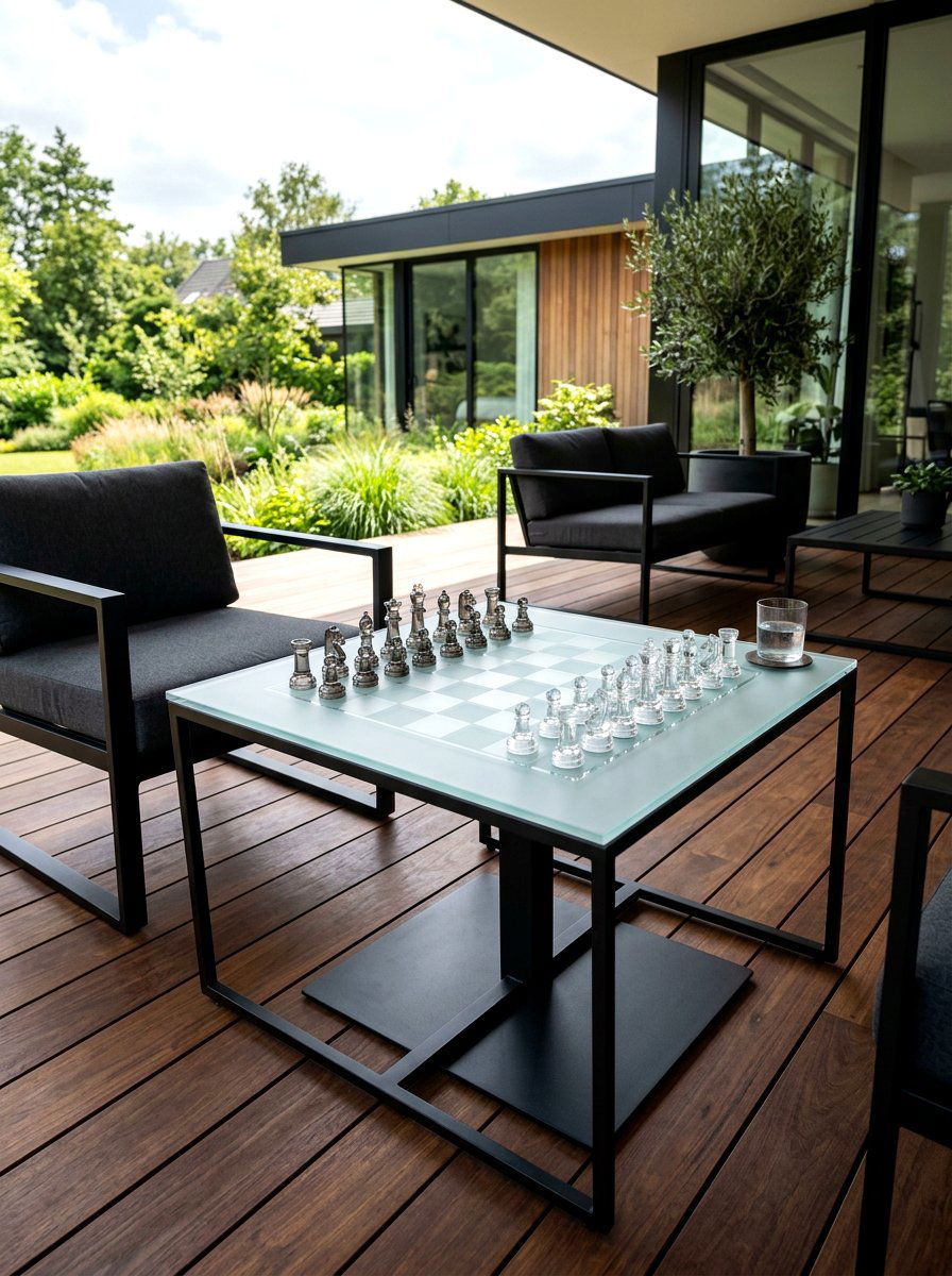 Contemporary Glass Chess Table - 30 outdoor chess garden ideas