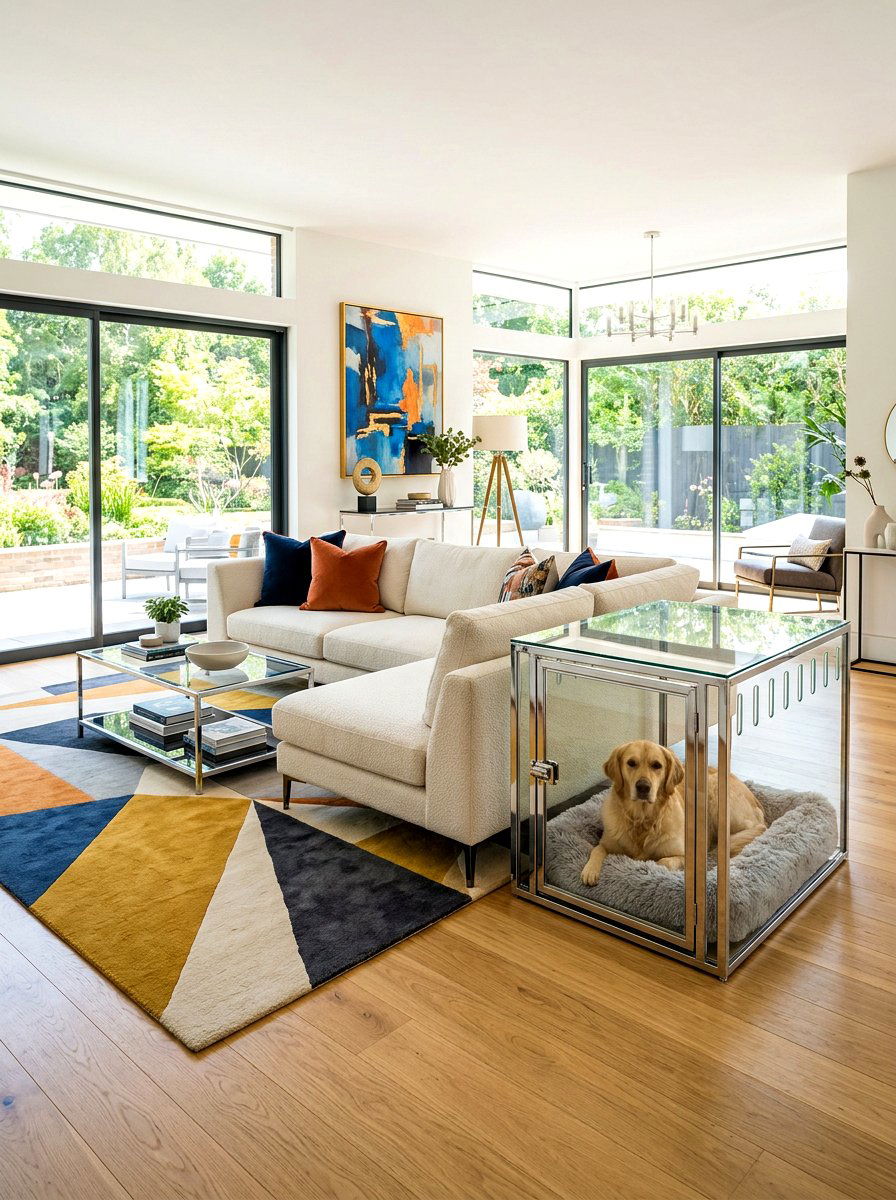 Contemporary Glass Dog Crate - 30 indoor dog crate ideas