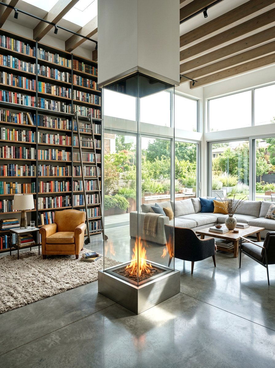 Contemporary Glass Fireplace Library - 30 library fireplace ideas
