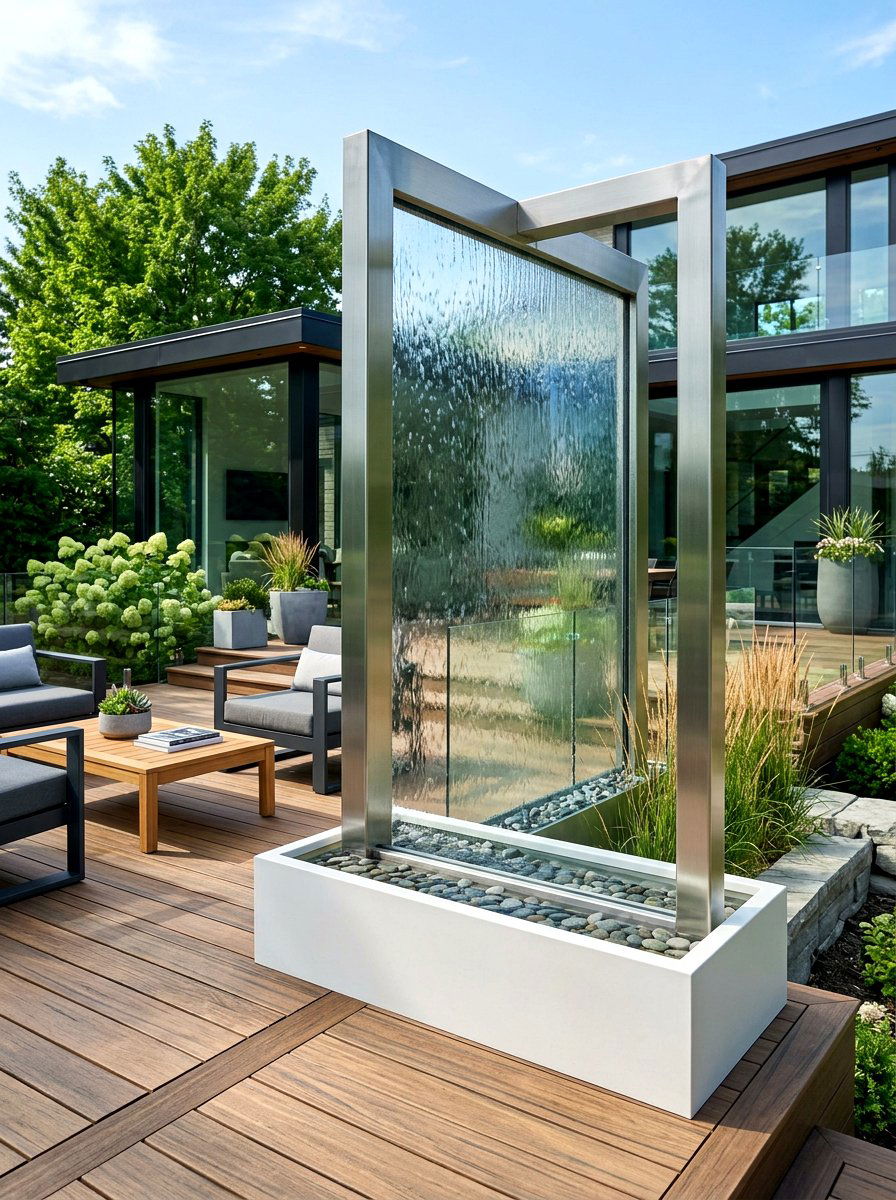Contemporary Glass Fountain - 30 outdoor courtyard fountain ideas