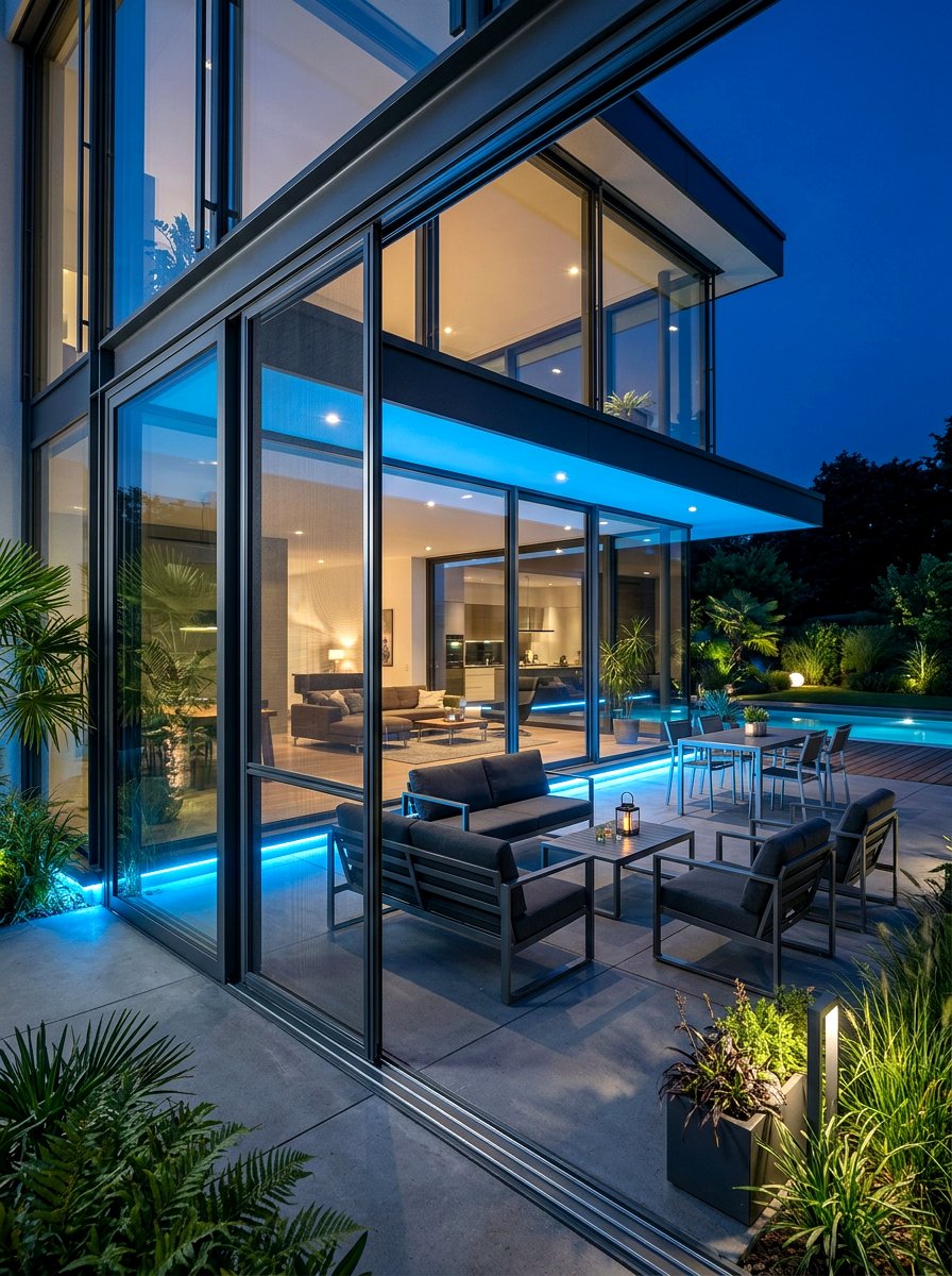 Contemporary Glass House Patio - 30 outdoor movie patio ideas