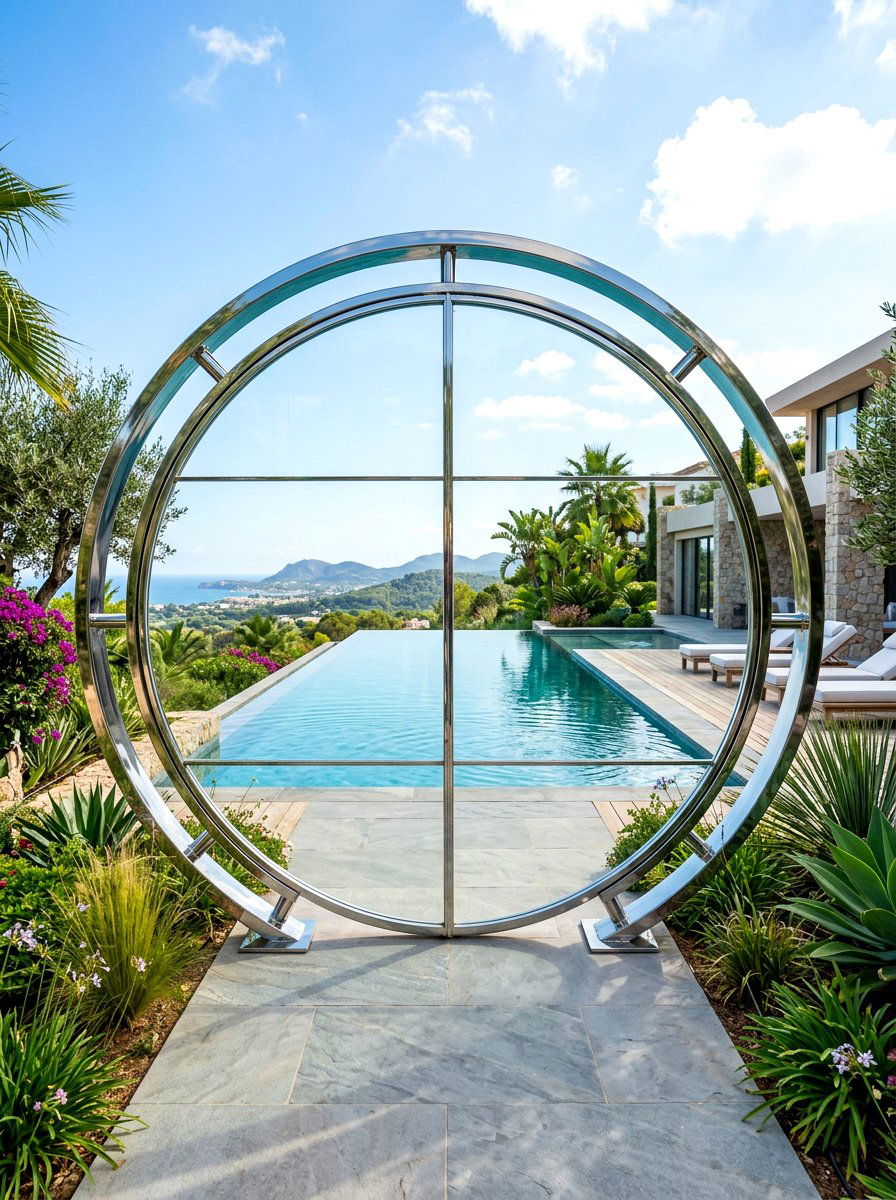 Contemporary Glass Moon Gate - 30 moon gate garden ideas