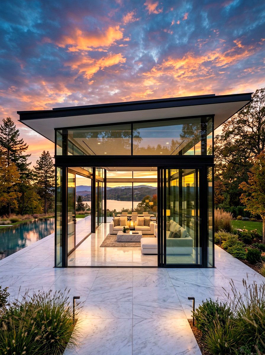 Contemporary Glass Pavilion - 30 outdoor retreat pavilion ideas