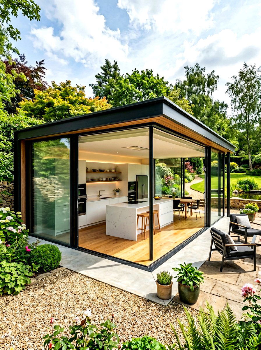 Contemporary Glass Pavilion Kitchen - 30 outdoor pavilion kitchen ideas