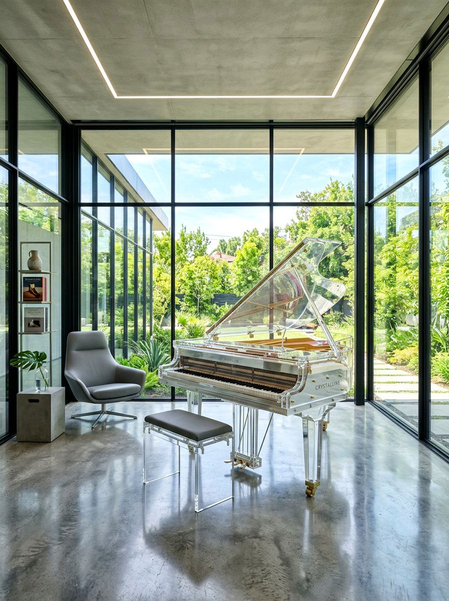 Contemporary Glass Piano Room - 30 piano corner ideas