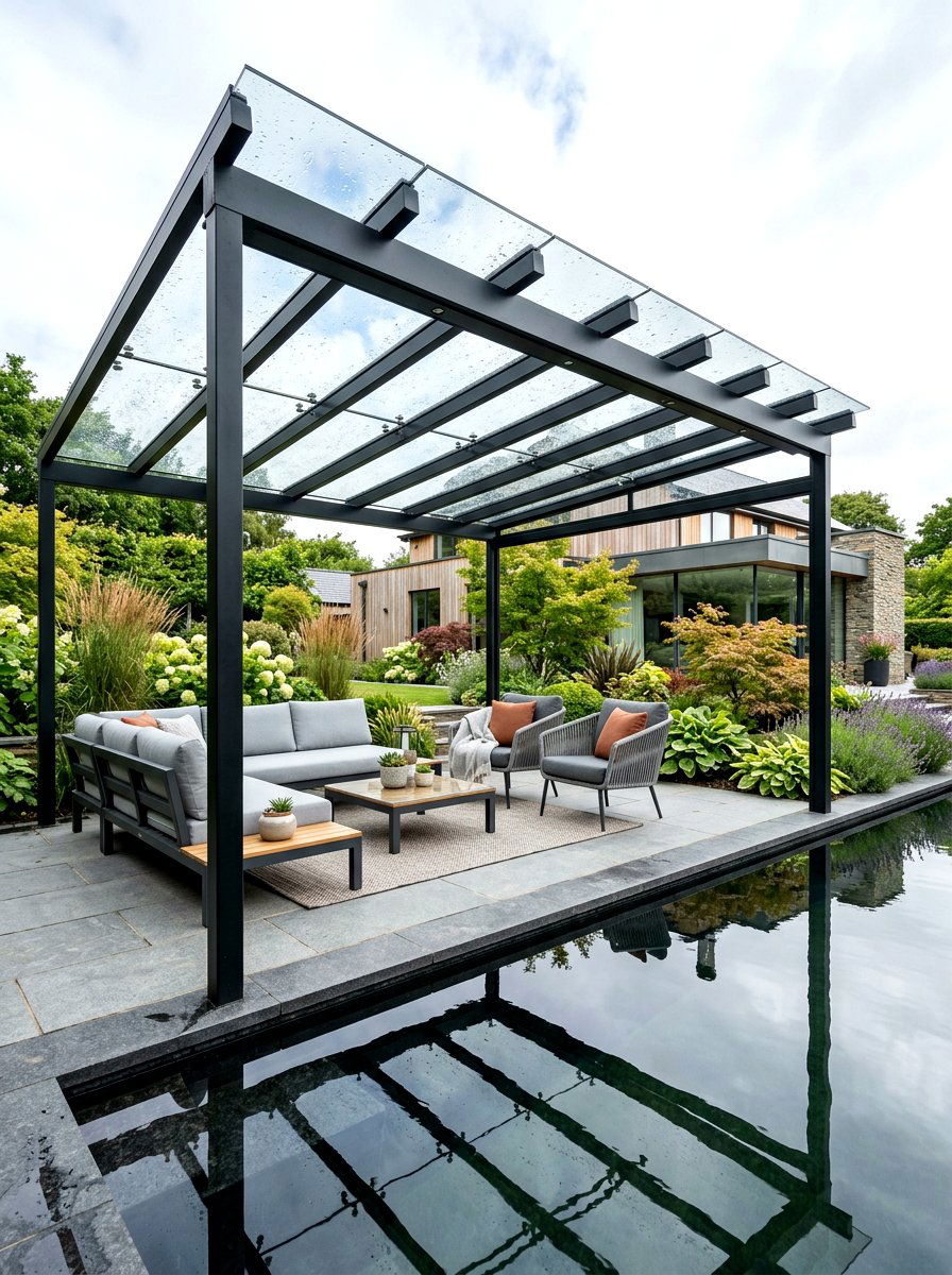 Contemporary Glass Roof Pergola - 30 courtyard pergola ideas