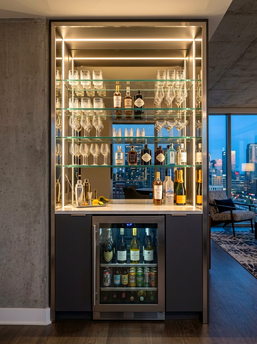 Contemporary Glass Shelving Drink Cabinet - 30 beverage cooler cabinet ideas
