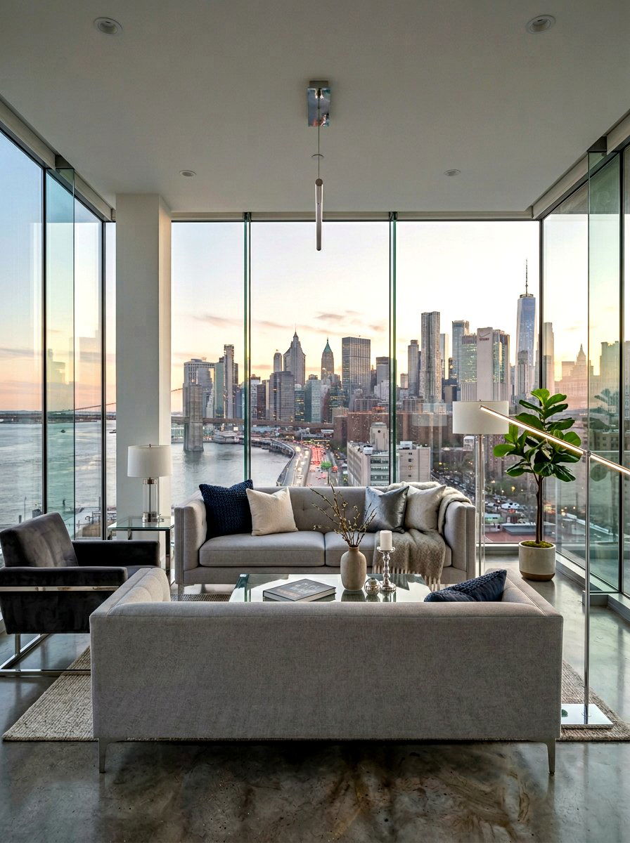 Contemporary Glass Wall Living - 30 condo living room ideas