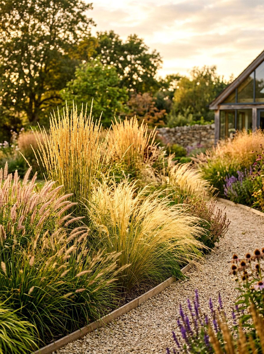 Contemporary Grass Garden Border - 30 mixed border garden ideas