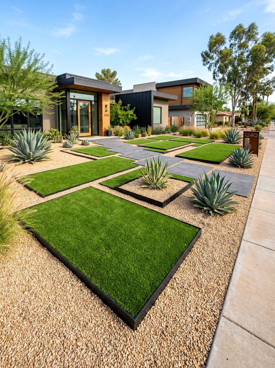 Contemporary Gravel Mix - 30 artificial grass front yard ideas