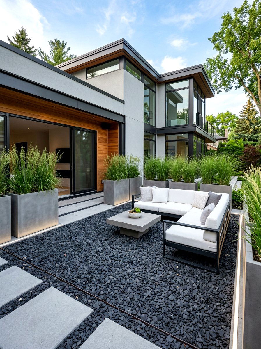 Contemporary Gravel Terrace - 30 gravel backyard ideas