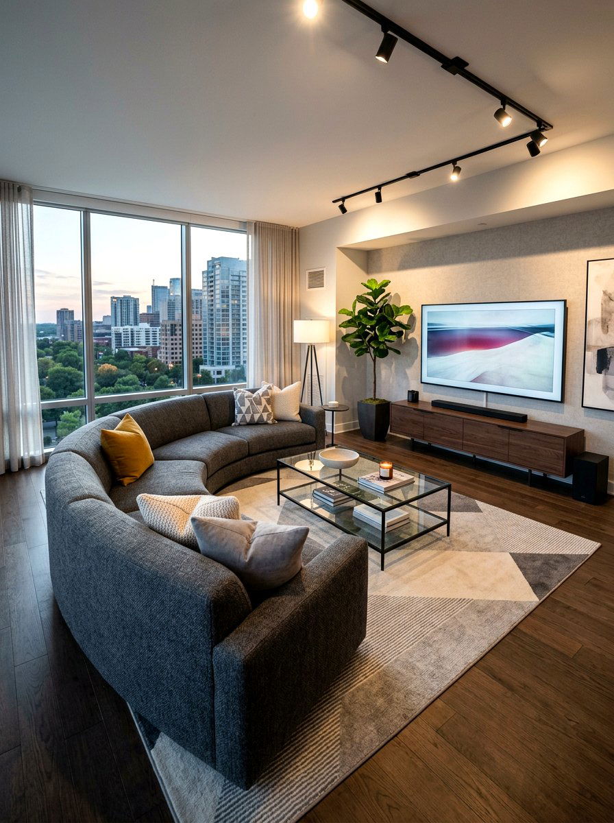 Contemporary Gray Curved Sectional Living Room - 30 curved sectional living room ideas