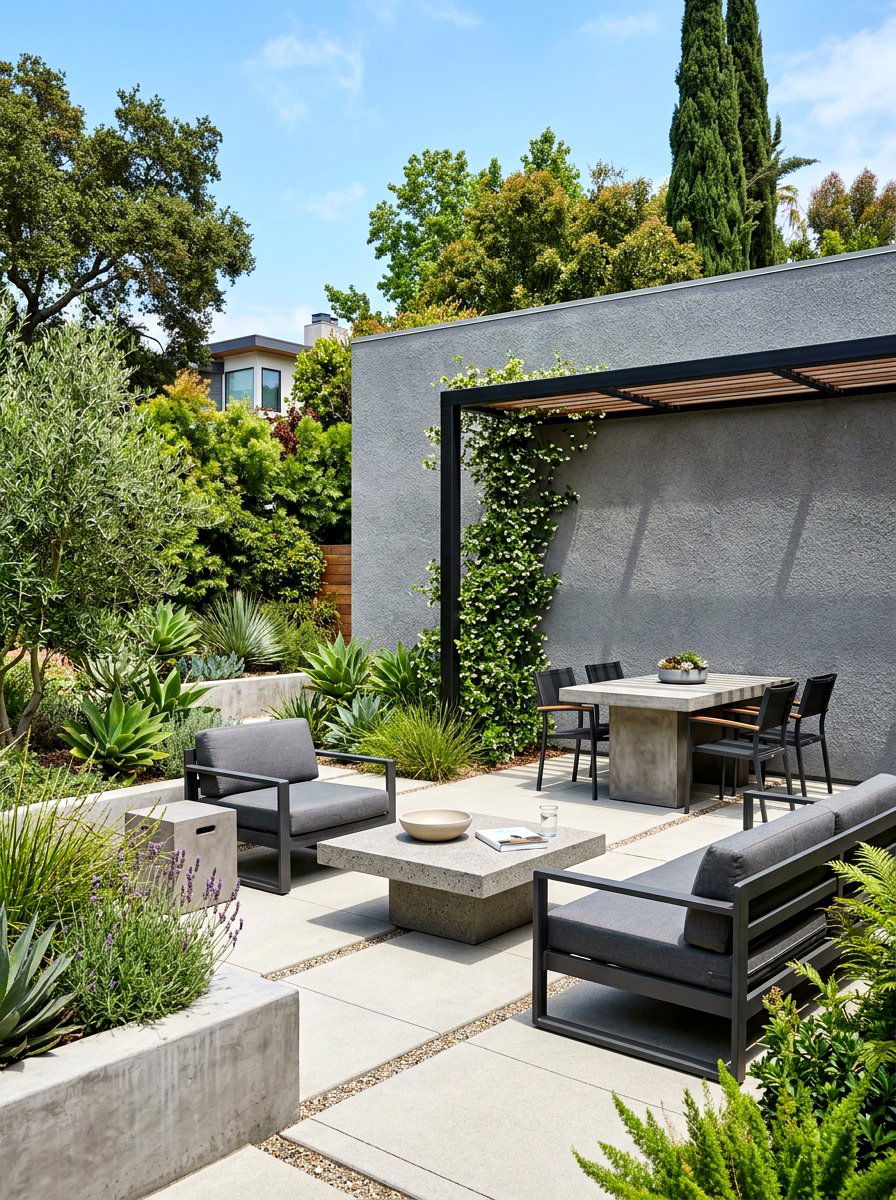Contemporary Gray Dash Stucco Backyard - 30 textured stucco backyard ideas
