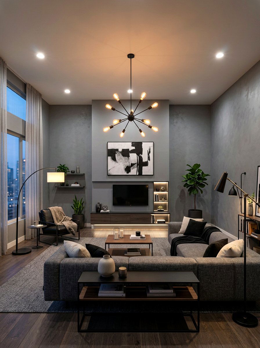 Contemporary Gray Living Room Lighting - 30 steel gray living room ideas